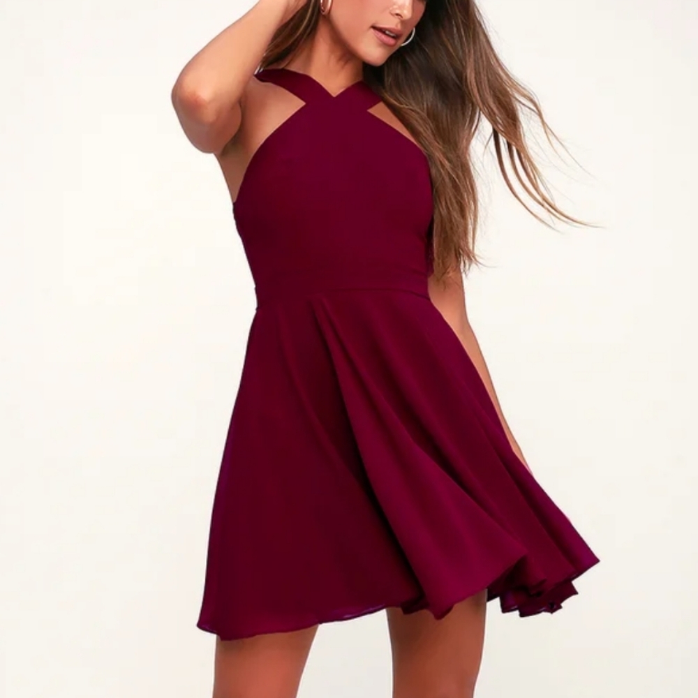 NEW Lulus Forevermore Burgundy Skater Dress Size XS